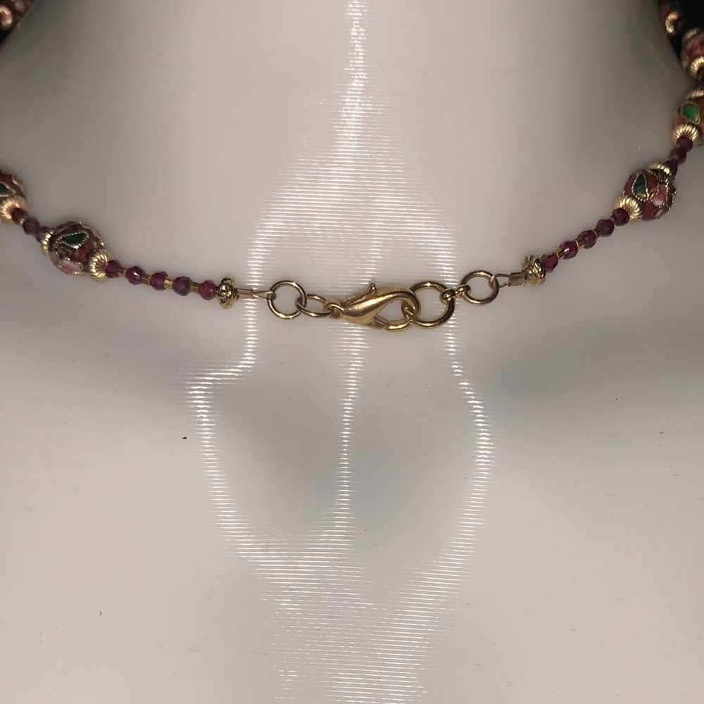 Gold-Tone Pink Cloisonné Bead Necklace - Picture 2 of 6